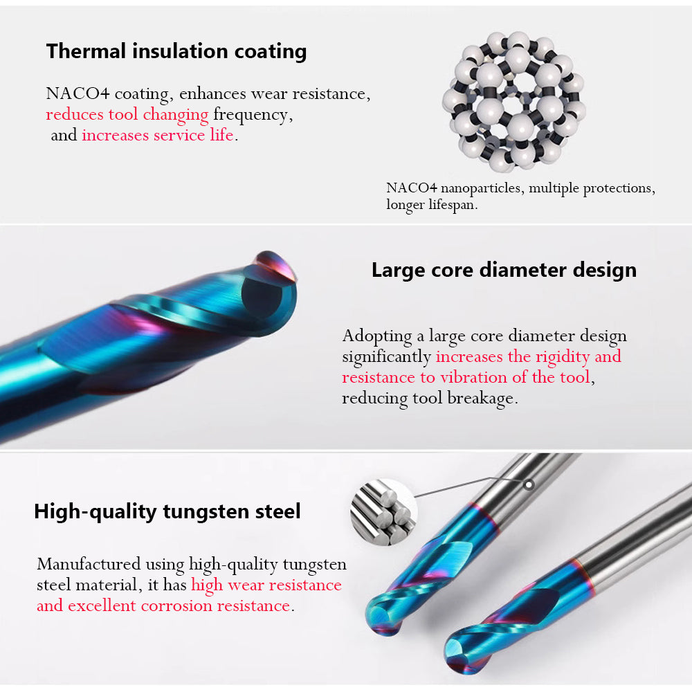 Thermal insulation coating NACO4 coating, enhances wear resistance, reduces tool changing frequency, and increases service life.