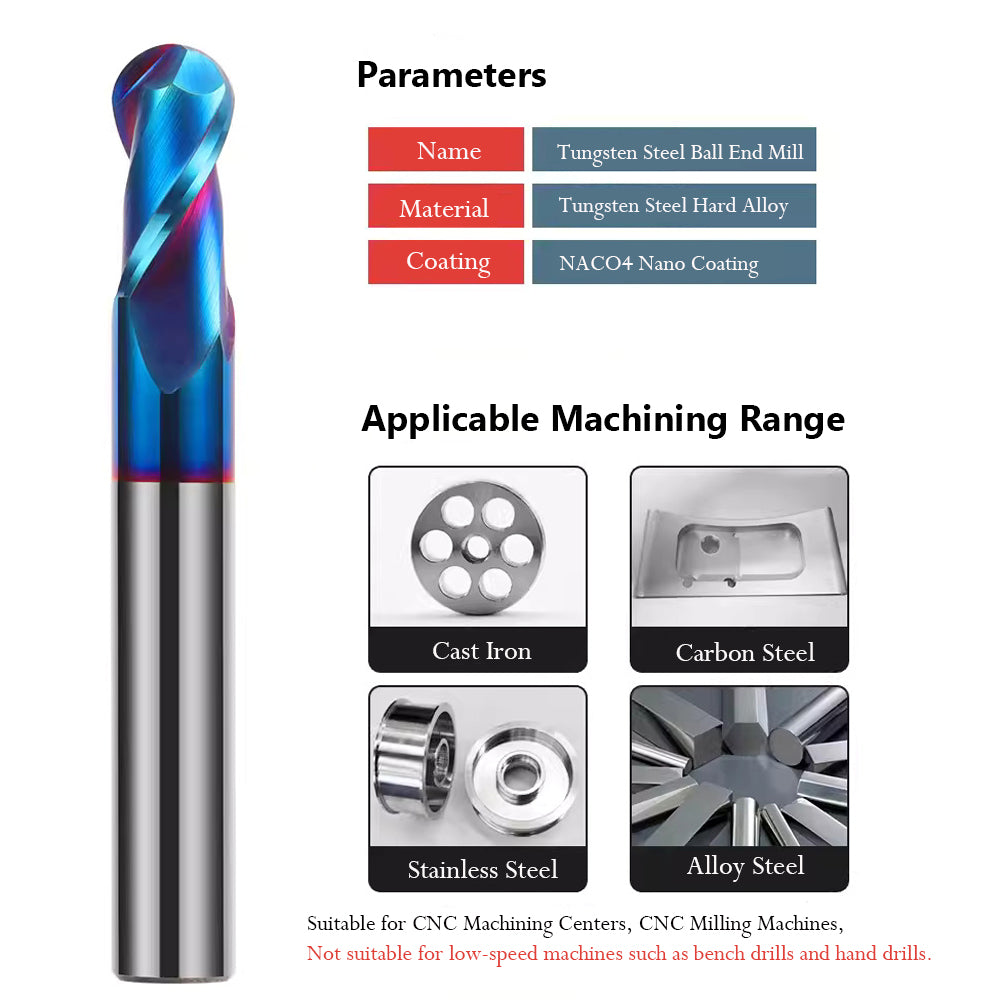 Machine Tool Compatibility: Suitable for CNC Machining Centers, CNC Milling Machines, Not suitable for low-speed machines such as bench drills and hand drills.