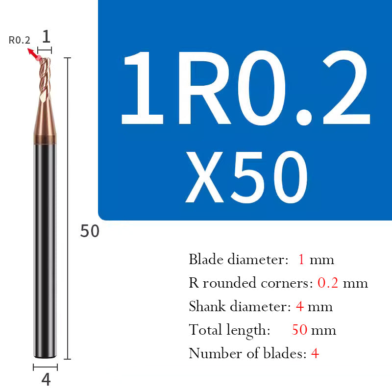 Universal Tungsten Steel 4 Edge Circular Nose Milling Cutter Carbide Coated R Milling Cutter