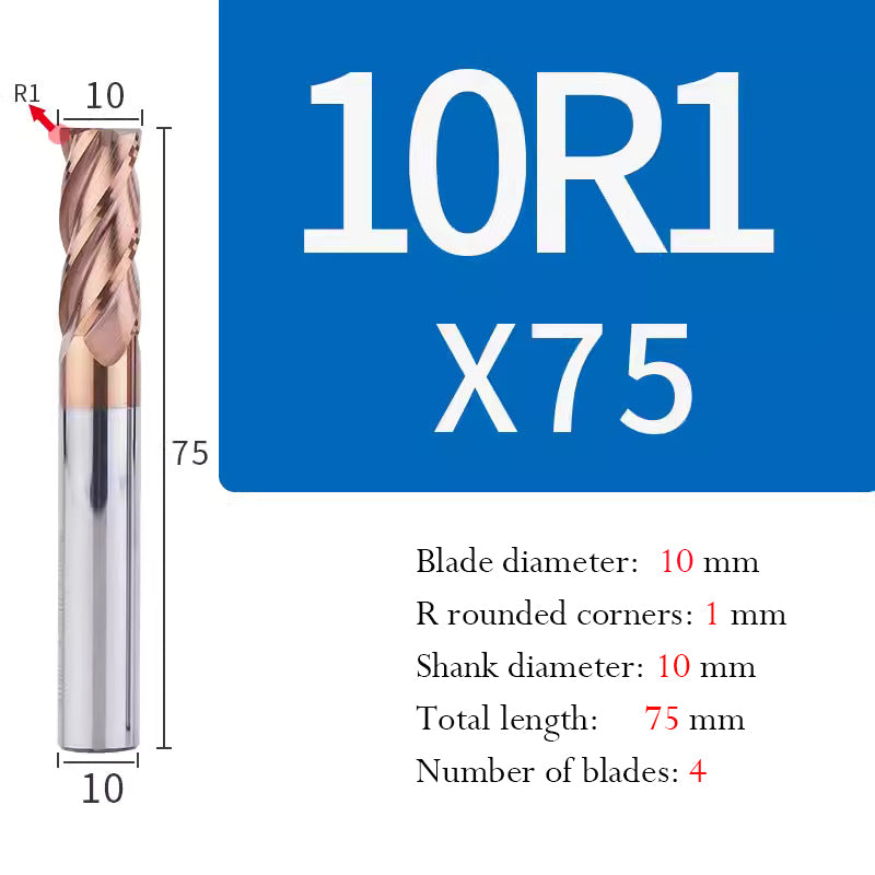 Universal Tungsten Steel 4 Edge Circular Nose Milling Cutter Carbide Coated R Milling Cutter
