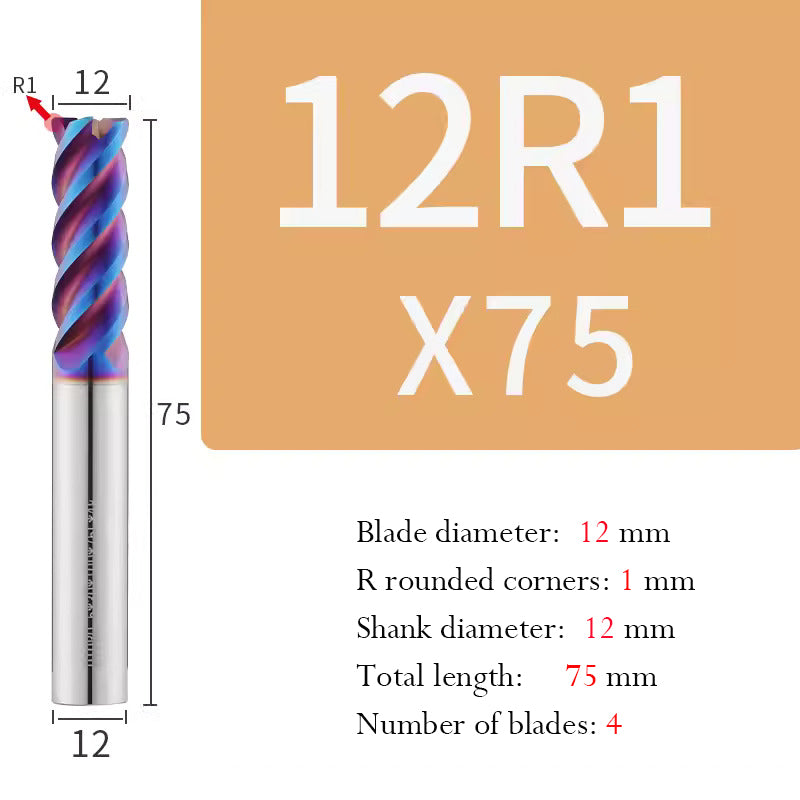 Cutting stainless steel Tungsten Steel Circular Nose End Mill Hard Alloy CNC Cutting Tool Milling Cutter