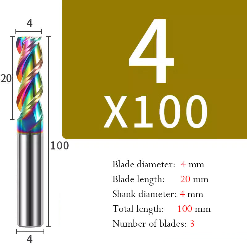 Cutting Aluminum Alloy End Mill 3 Flute Color Coating Tungsten Carbide Hard Alloy Milling Cutter