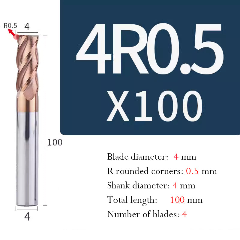 Universal Tungsten Steel 4 Edge Circular Nose Milling Cutter Carbide Coated R Milling Cutter