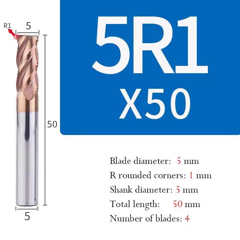 Universal Tungsten Steel 4 Edge Circular Nose Milling Cutter Carbide Coated R Milling Cutter