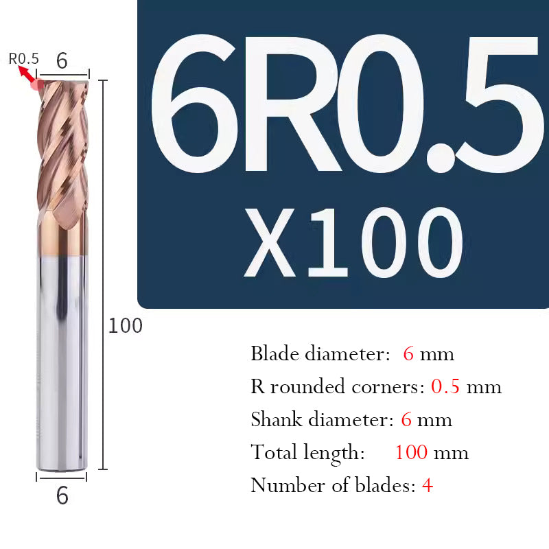 Universal Tungsten Steel 4 Edge Circular Nose Milling Cutter Carbide Coated R Milling Cutter