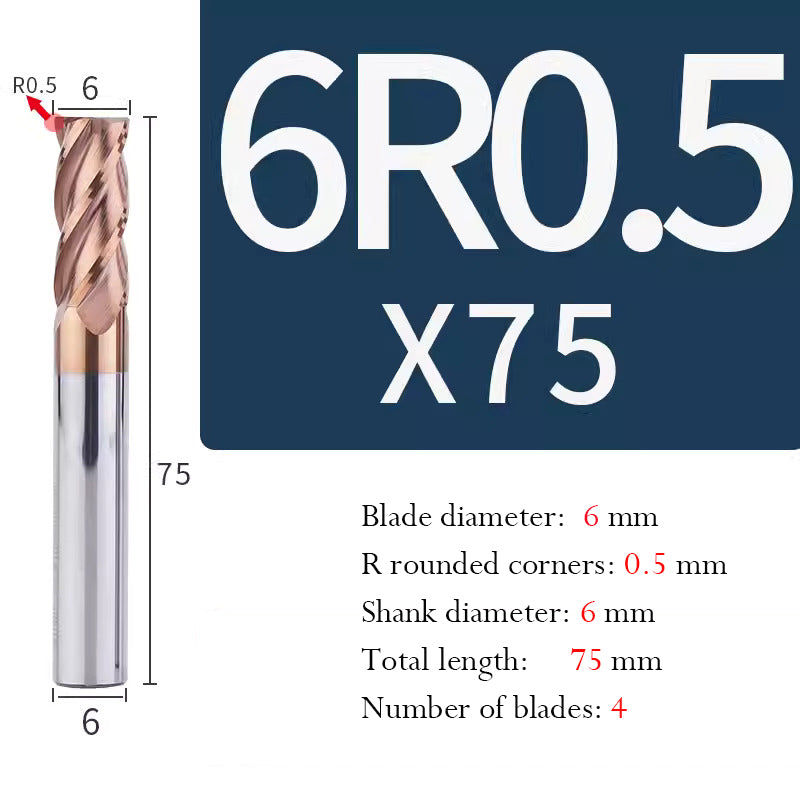 Universal Tungsten Steel 4 Edge Circular Nose Milling Cutter Carbide Coated R Milling Cutter