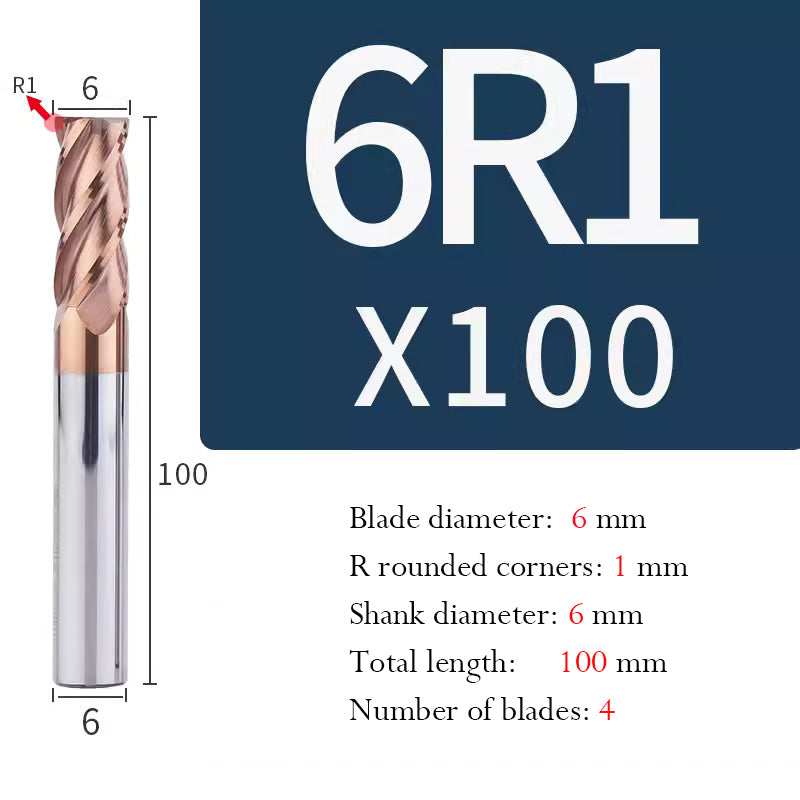Universal Tungsten Steel 4 Edge Circular Nose Milling Cutter Carbide Coated R Milling Cutter