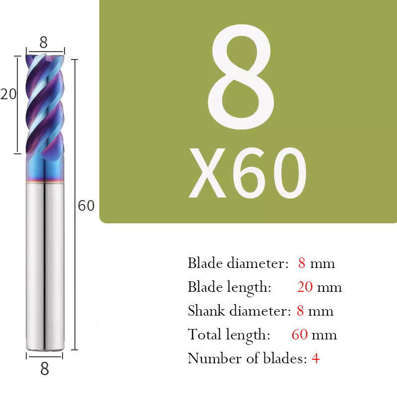 Cutting Stainless Steel Tungsten Steel End Mill Hard Alloy CNC Flat Bottom 4 Flutes Mill