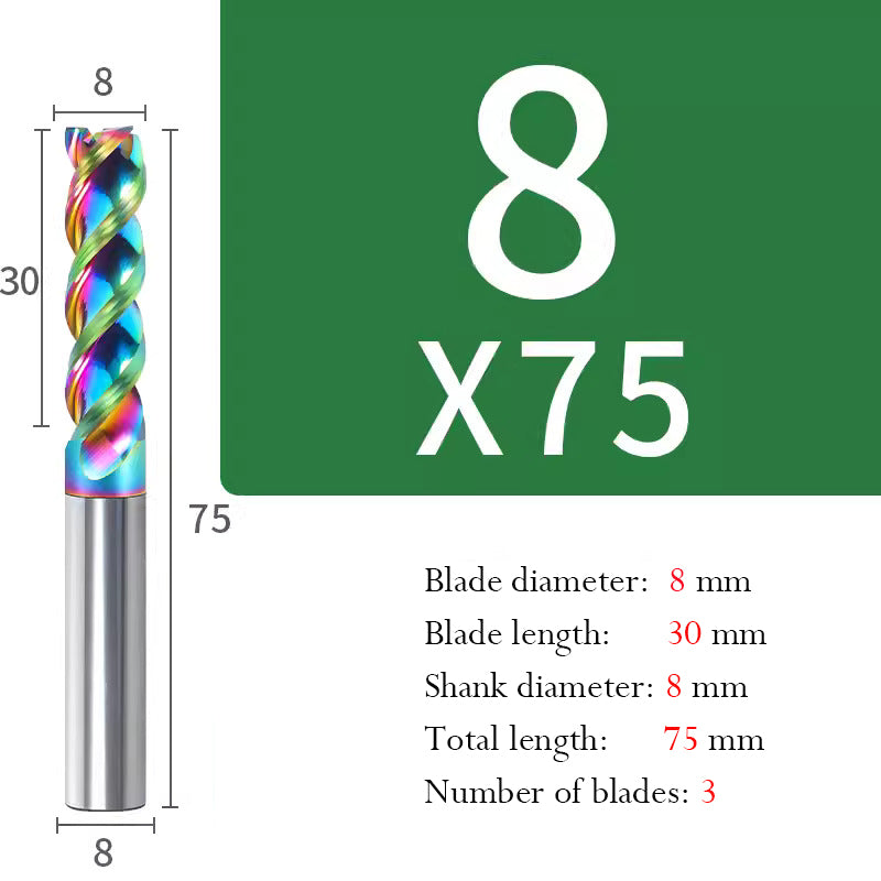 Milling Cutter 3 Edge Color U Slot Coated Carbide Aluminum Alloy Special End Milling Cutter