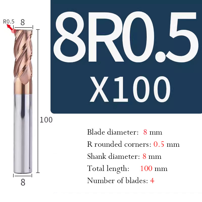 Universal Tungsten Steel 4 Edge Circular Nose Milling Cutter Carbide Coated R Milling Cutter