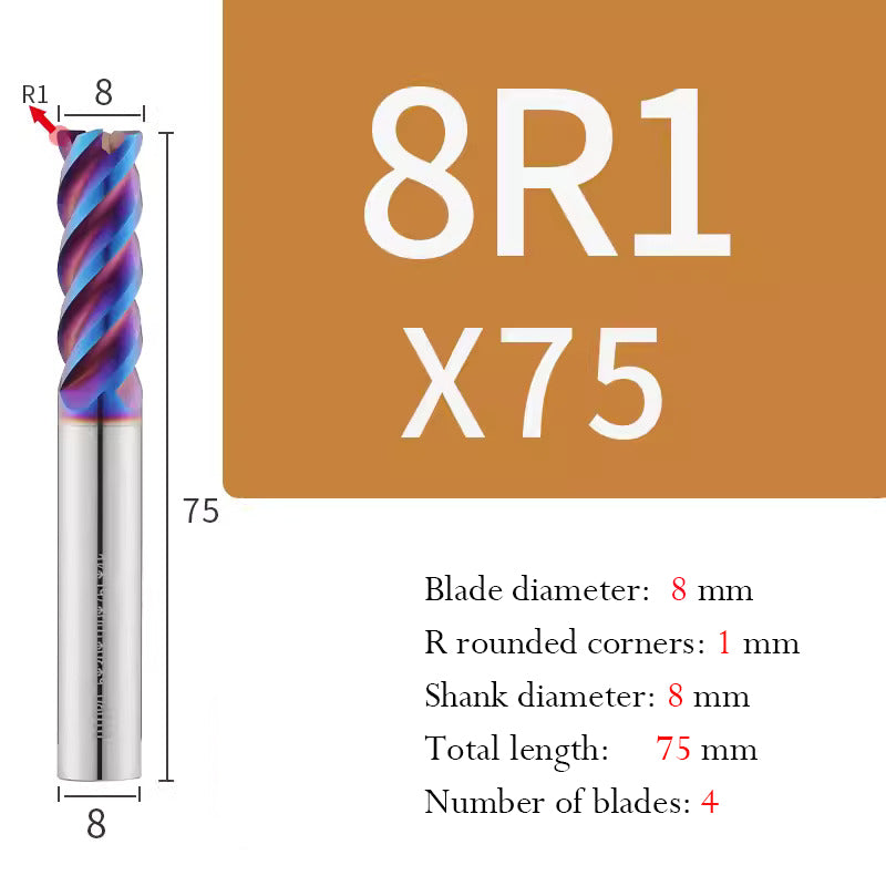 Cutting stainless steel Tungsten Steel Circular Nose End Mill Hard Alloy CNC Cutting Tool Milling Cutter