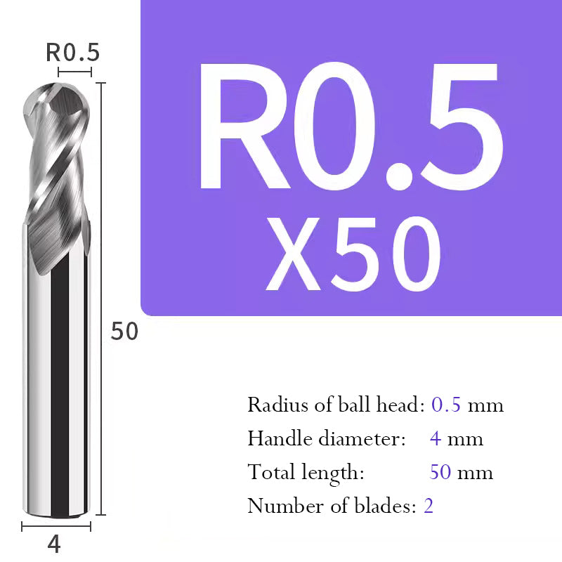 Tungsten Steel Ball End Mill for Aluminum Hard Alloy CNC Cutting Tool R Type Ball Head Milling Cutter