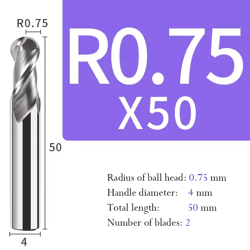Tungsten Steel Ball End Mill for Aluminum Hard Alloy CNC Cutting Tool R Type Ball Head Milling Cutter