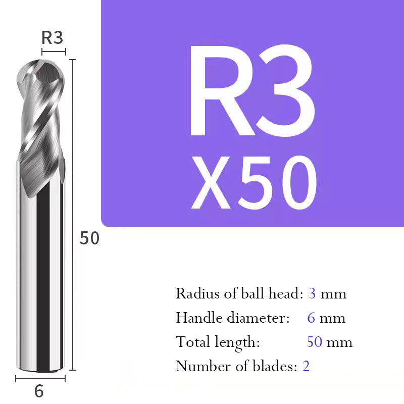 Tungsten Steel Ball End Mill for Aluminum Hard Alloy CNC Cutting Tool R Type Ball Head Milling Cutter