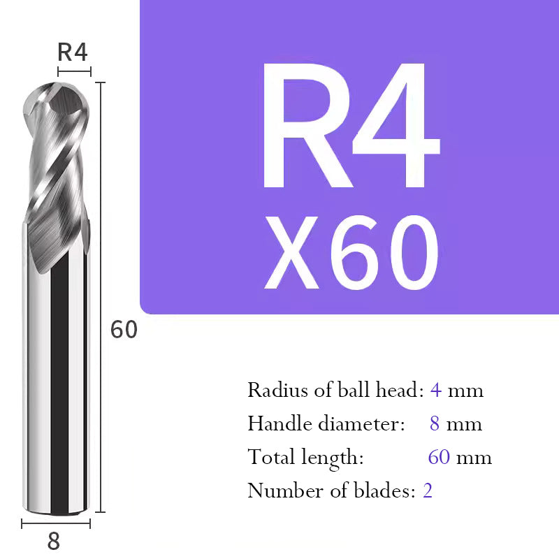 Tungsten Steel Ball End Mill for Aluminum Hard Alloy CNC Cutting Tool R Type Ball Head Milling Cutter
