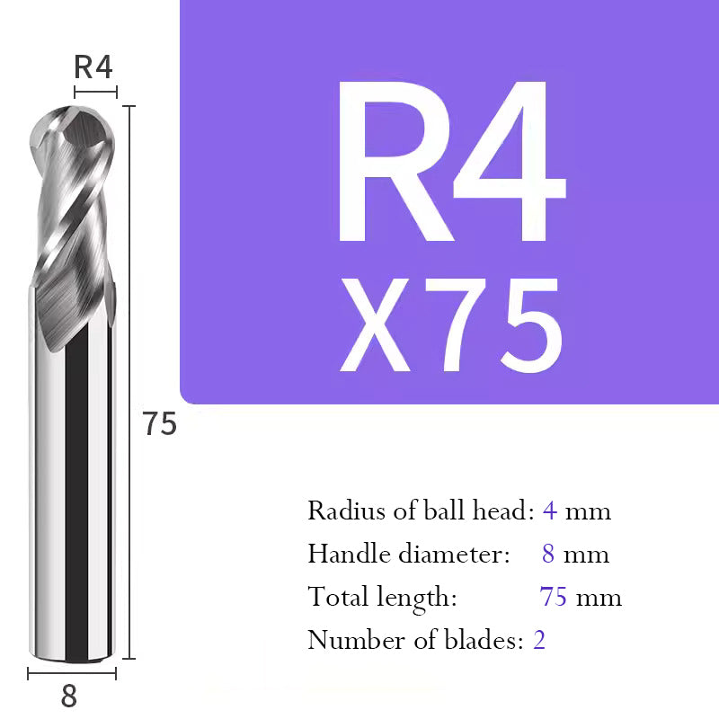 Tungsten Steel Ball End Mill for Aluminum Hard Alloy CNC Cutting Tool R Type Ball Head Milling Cutter