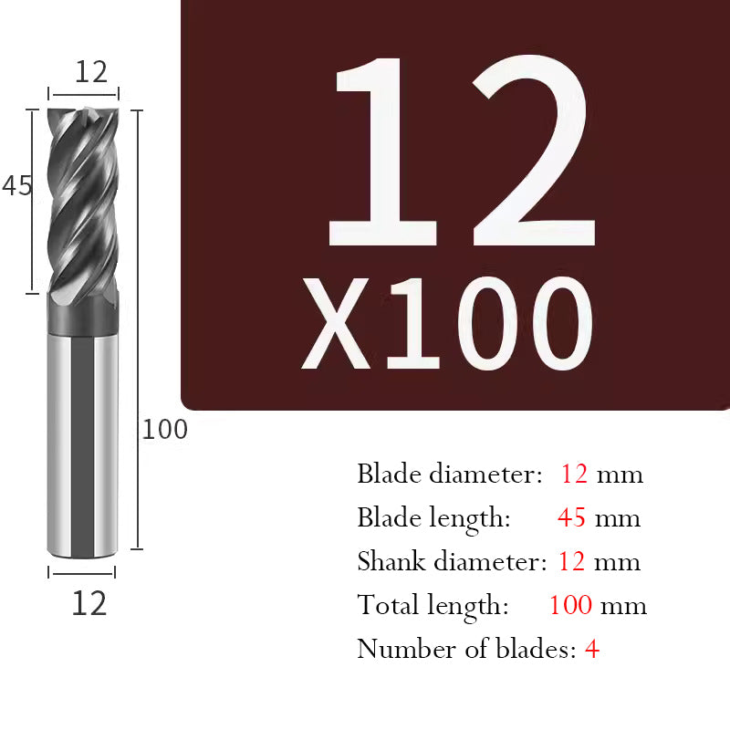 Tungsten Steel Milling Cutter Flat bottom 4 blade Milling Cutter for Processing of Titanium Alloy