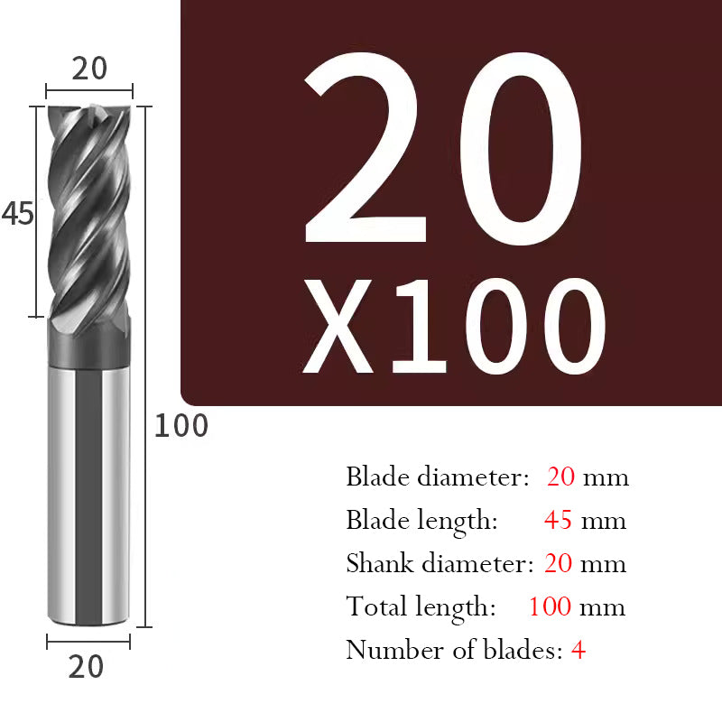 Tungsten Steel Milling Cutter Flat bottom 4 blade Milling Cutter for Processing of Titanium Alloy