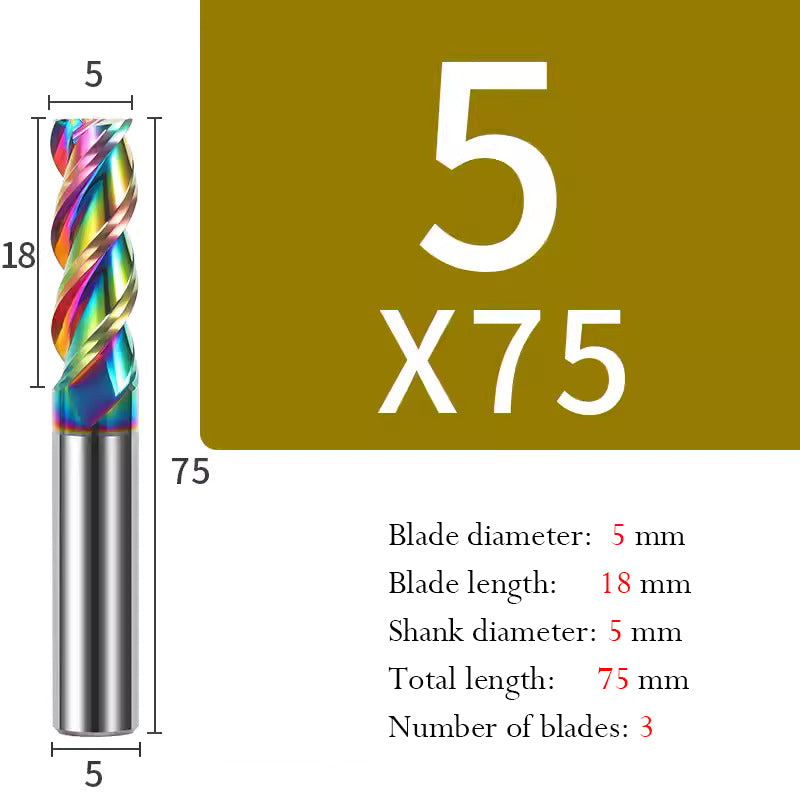 Cutting Aluminum Alloy End Mill 3 Flute Color Coating Tungsten Carbide Hard Alloy Milling Cutter