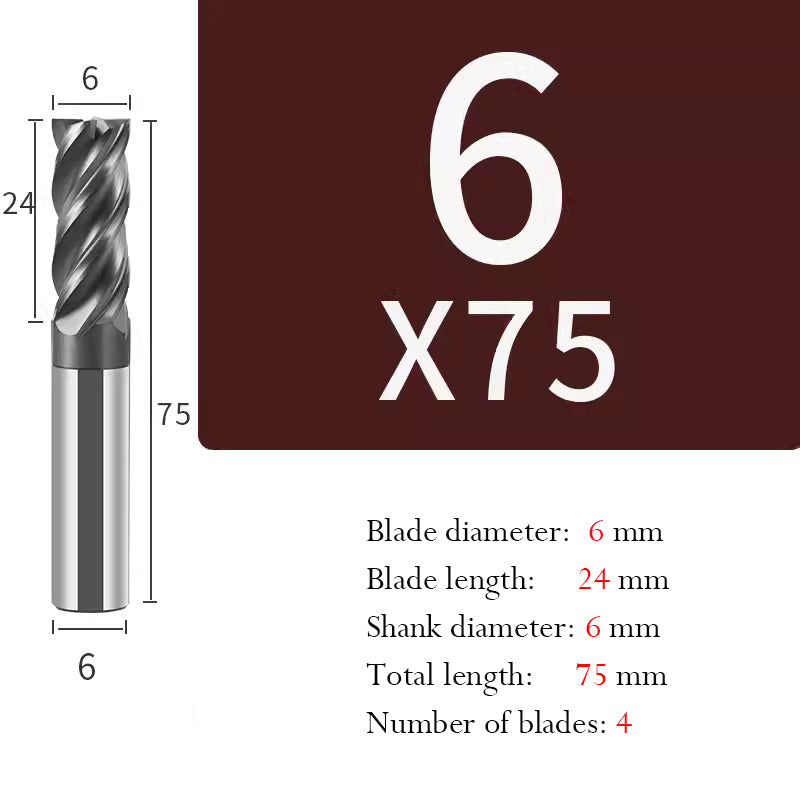 Tungsten Steel Milling Cutter Flat bottom 4 blade Milling Cutter for Processing of Titanium Alloy